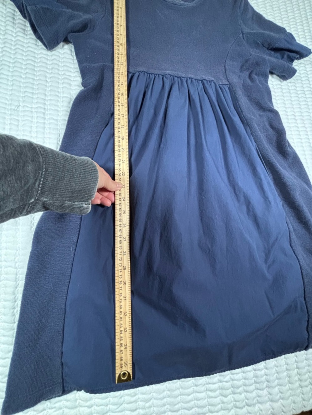 Anthropologie Navy Mixed Med Babydoll Mini Dress Ruffle Sleeve Textured Knit - Picture 7 of 8